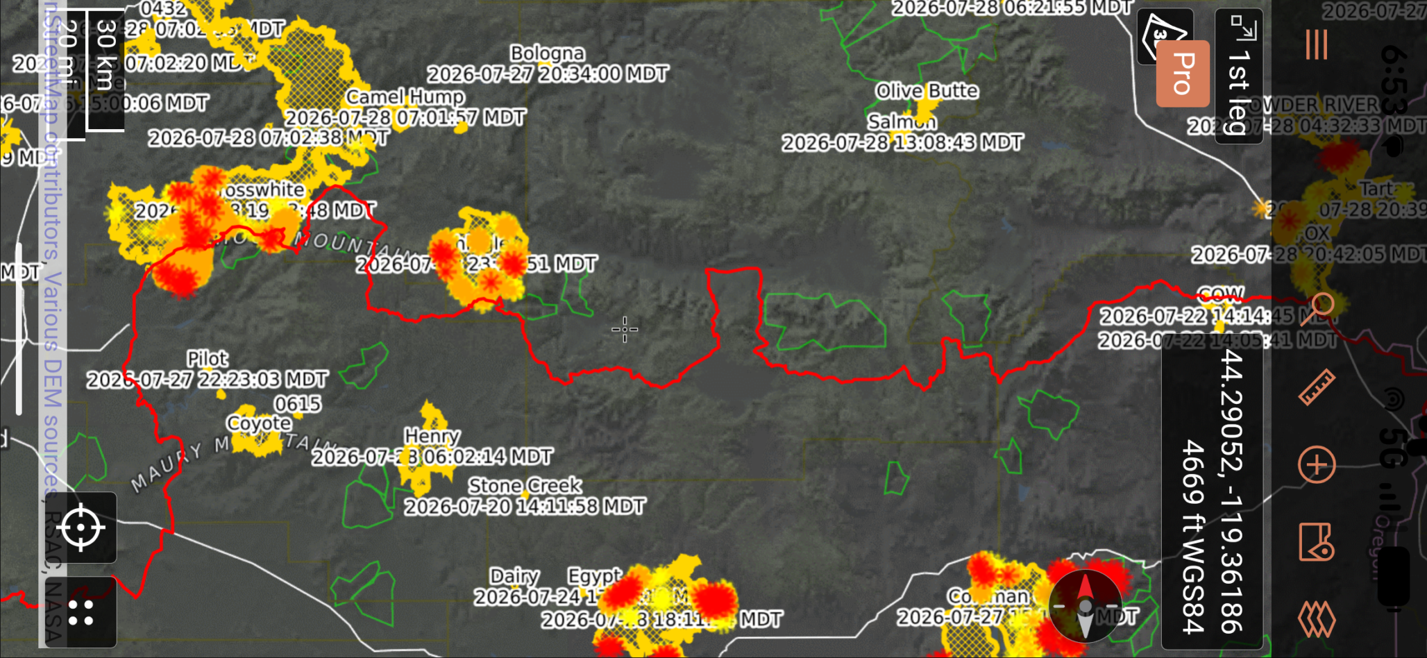 Active wildfire map along the Golden Gravel Trail corridor